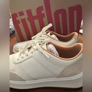 FitFlop F-Mode Leather/Suede Flatform Sneakers Urban White Size 8.5